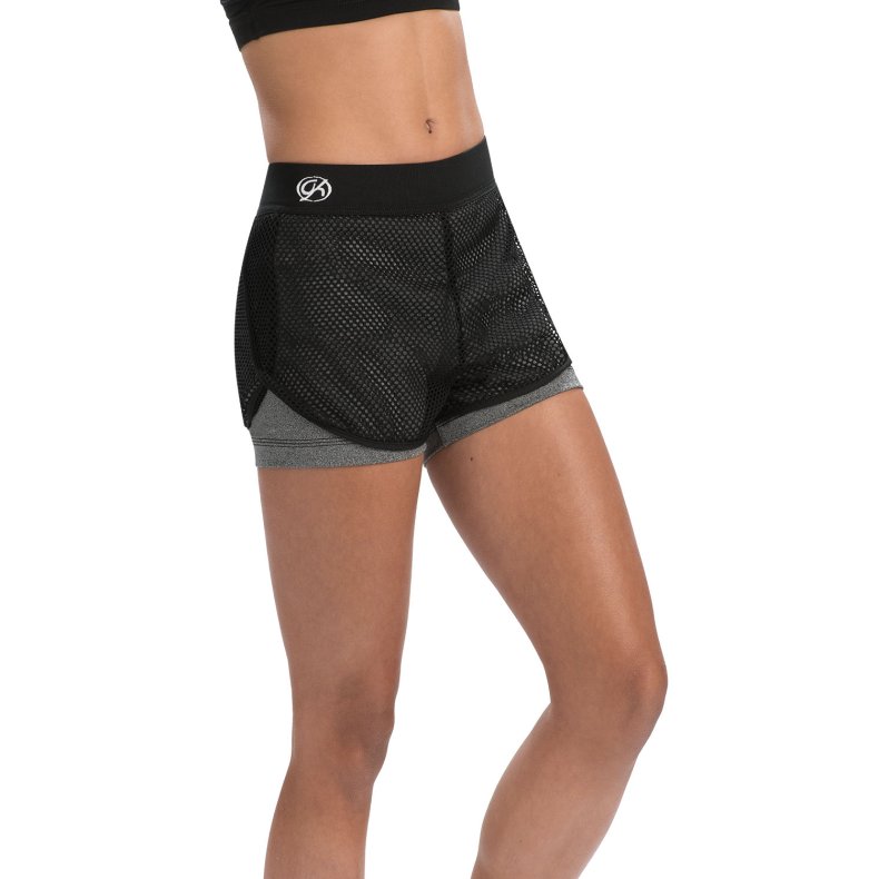 CB571 Performance Grey Heather &amp; Black Mesh Overlay Shorts