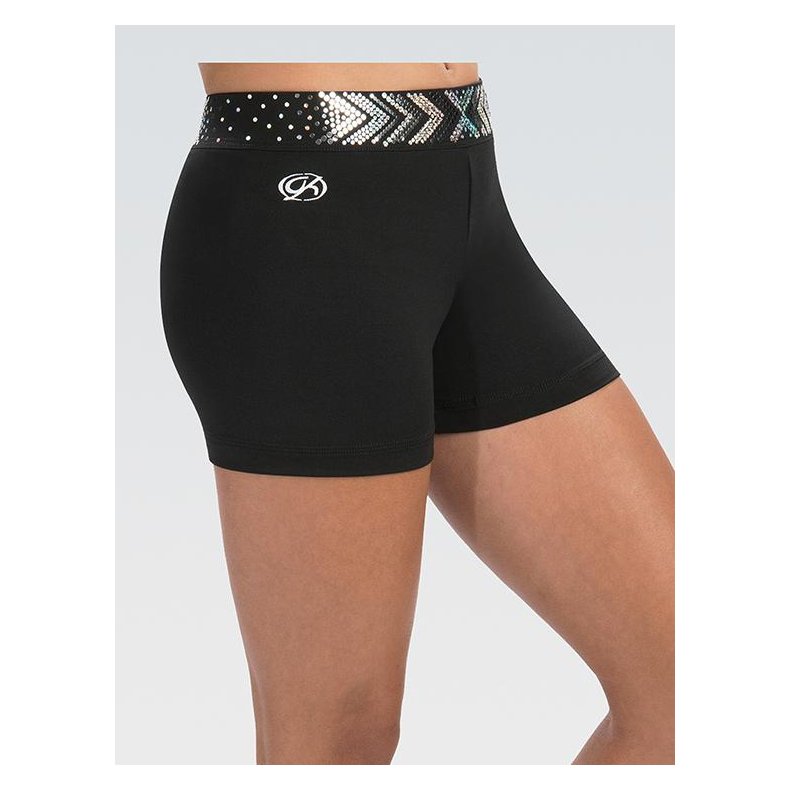 CB577 - Black Cheer Shorts w/ Silver Spanglez Waistband 