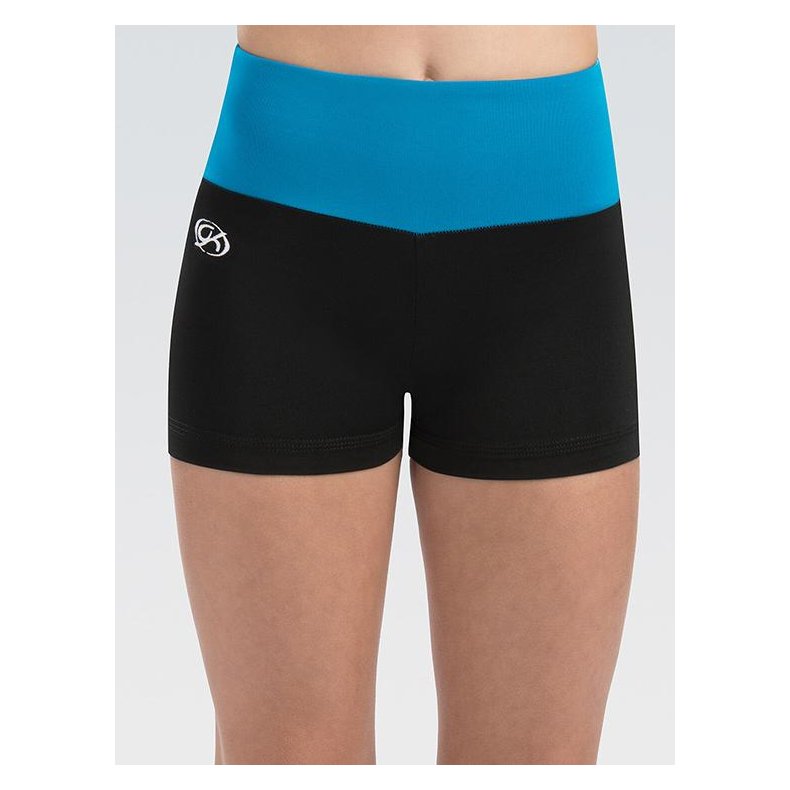 CB578 - Black High-Waisted Shorts with Colorblock Waistband 